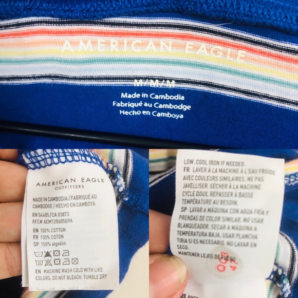 [American Eagle] Blue Rainbow Tie Bottom Tee Shirt - Picture 5 of 6